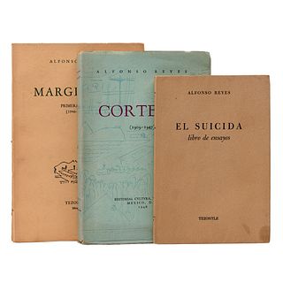 Reyes, Alfonso. El Suicida / Marginalia / Cortesía. México: 1948, 1952 y 1954. 2 firmados y dedicados por el autor. Piezas: 3.