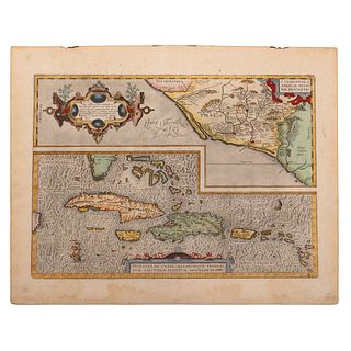 Ortelius, Abraham. Culiacanae Americae Regionis Descriptio. Hispaniolae, Cubae, Aliarumquae Insularum. Mapa 35.5x49.5
