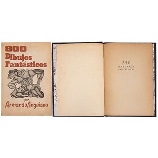 Anguiano, Armando. Máscaras Fantásticas / Dibujos Fantásticos. México, 1954 y 1969. Dedicados y firmados por el autor. Piezas: 2.