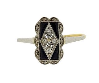 Art Deco 18k Gold Platinum Onyx Diamond Ring