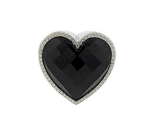 Tous 18K Gold Diamond Onyx Heart Ring