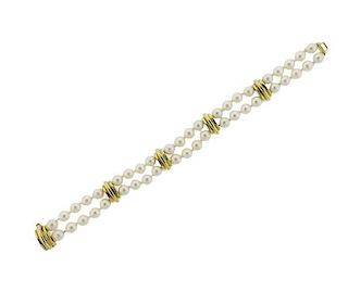 Vintage Tiffany &amp; Co 18K Gold Pearl Two Starnd Bracelet