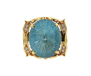 18K Gold Blue Stone Diamond Cocktail Ring