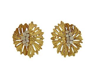 18k Gold Diamond Flower Motif Earrings