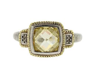 Judith Ripka Sterling 18K Gold Canary Crystal Diamond Ring