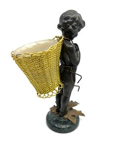 Small Bronze Girl with basket by Petites Choses U.S.A