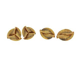 Retro 14K Gold Swirl Fan Earrings Lot of 2