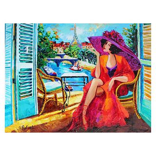 Yana Rafael, "Parisian Afternoon" Hand Signed Original Painting on Canvas with COA.