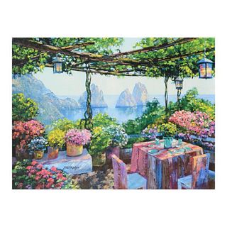 Howard Behrens (1933-2014), "Table For Two, Capri" Limited Edition on Canvas, Numbered and Signed with COA.