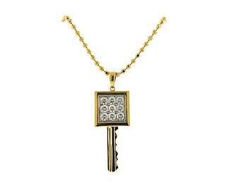 Italian 18K Gold Diamond Key Pendant Necklace