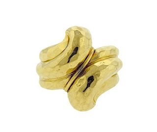 Henry Dunay 18K Faceted Hammered Gold Ring