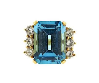 18K Gold Diamond Blue Stone Cocktail Ring