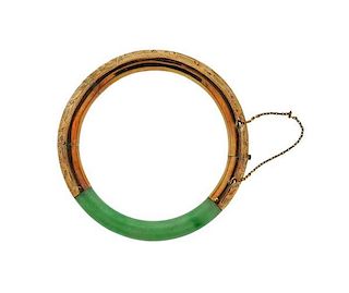 Antique 14K Gold Jade Bangle Bracelet