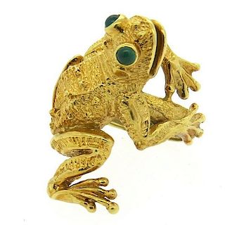 Whimsical Kurt Wayne Emerald 18k Gold Frog Ring