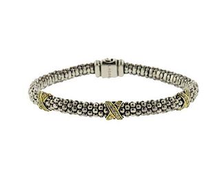 Lagos Caviar Sterling Silver 18k Gold Diamond X Bracelet