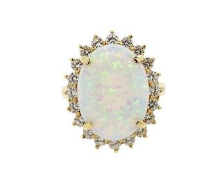 14K Gold Opal Clear Stone Cocktail Ring