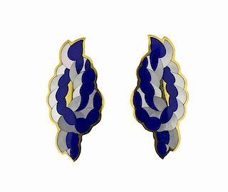 Tiffany &amp; Co. 18K Gold MOP Lapis Inlay Rope Earrings