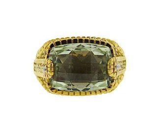 Judith Ripka 18K Gold Diamond Sapphire Quartz Ring
