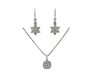 18K Gold Diamond Earrings Pendant Necklace Set