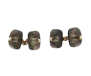 Trianon 18K Gold Mother Of Pearl Crystal Pearl Cufflinks