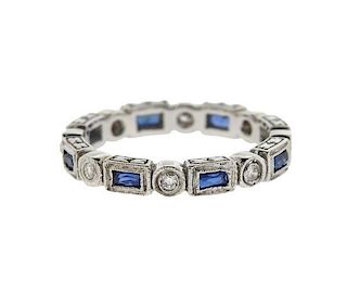 14K Gold Diamond Sapphires Wedding Band Ring