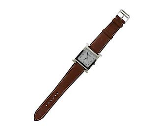 Hermes H Heure Stainless Steel Leather Watch