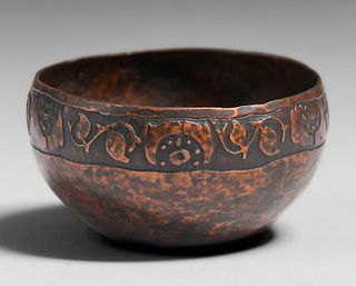 Early Craftsman Studios - Brooklyn Hammered Copper Acid-Etched Miniature Bowl c1910
