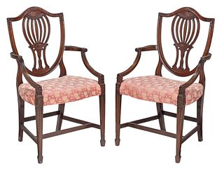 Fine Pair of George III Carved Mahogany Armchairs
