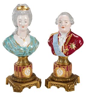 Pair Porcelain Busts on Gilt Bronze Stands, Louis XVI and Marie Antoinette