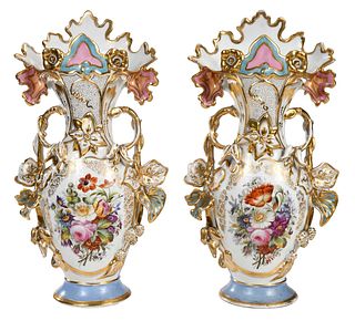 Pair of Continental Porcelain Floral Vases