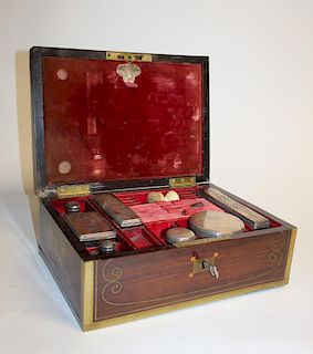 Antique dressing or vanity box in rosewood & brass case