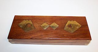 Mahogany & brass inlay playing card box