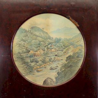 19th C. Chinese Watercolor of a Pavillion