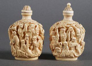 Pair Chinese Carved Ivory Snuff Bottles