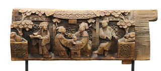 19th C. Signed Carved Geisha Architectural Element