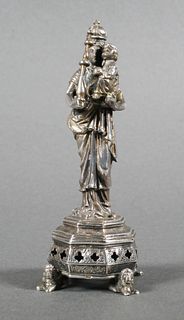 Antique Continental Silver Virgin and Child Figure