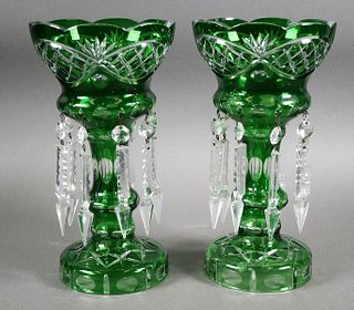 Antique Bohemian Green Czech Glass Lusters