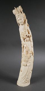 Chinese Antique Signed Carved Ivory Empress