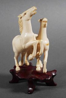 Antique Ivory Carving Galloping Horses