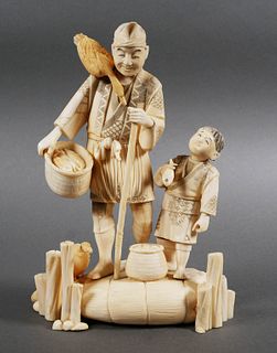 Antique Japanese Okimono Fisherman and Boy