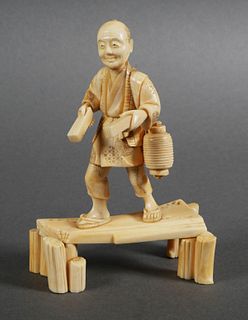Japanese Okimono Man With Musical Instrument
