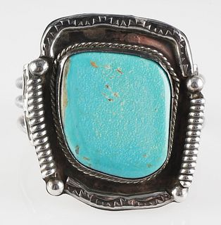 Huge Stone Turquoise Silver Cuff