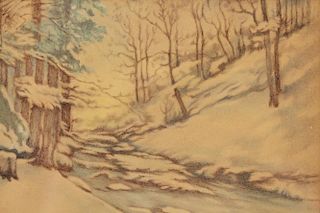 Signed 19th C. American School Winter Landscape