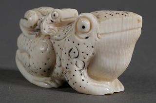 Japanese Ivory Netsuke of Two Frogs