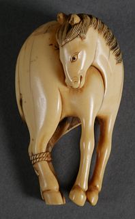 Ivory Katabori Netsuke of a Bound Horse