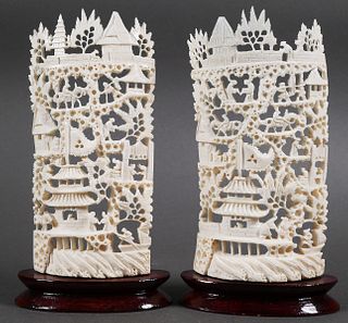 Pair of Chinese Carved Ivory Panels