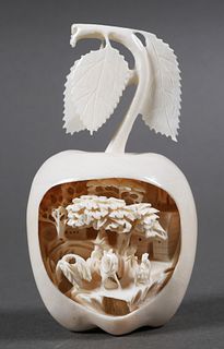 20th C. Chinese Carved Ivory Apple Diorama