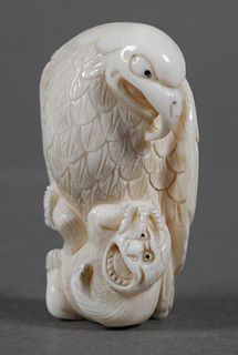 20th C. Ivory Katabori Netsuke Bird of Prey