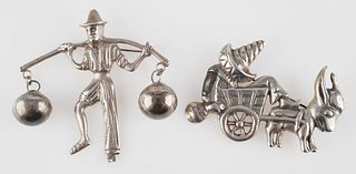 Two Vintage Sterling Silver Mexico Brooches