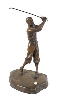 Bronze Sculpture of Figure Swinging Golf Club